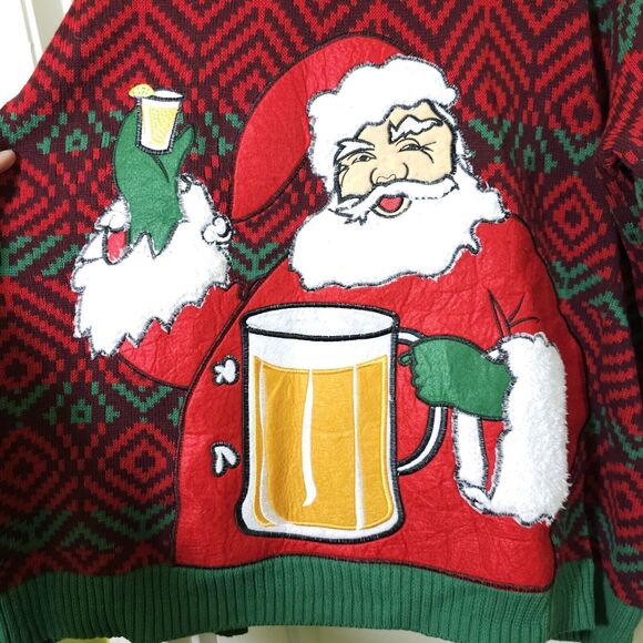 Ugly Christmas Sweater 33degrees Mens XXL Santa With Beer Holder - Picture 1 of 9